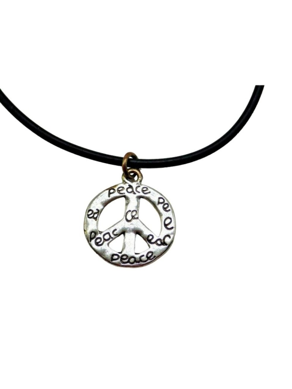 Peace Charm Bangle Bracelet Black Silver - Picture 2 of 7